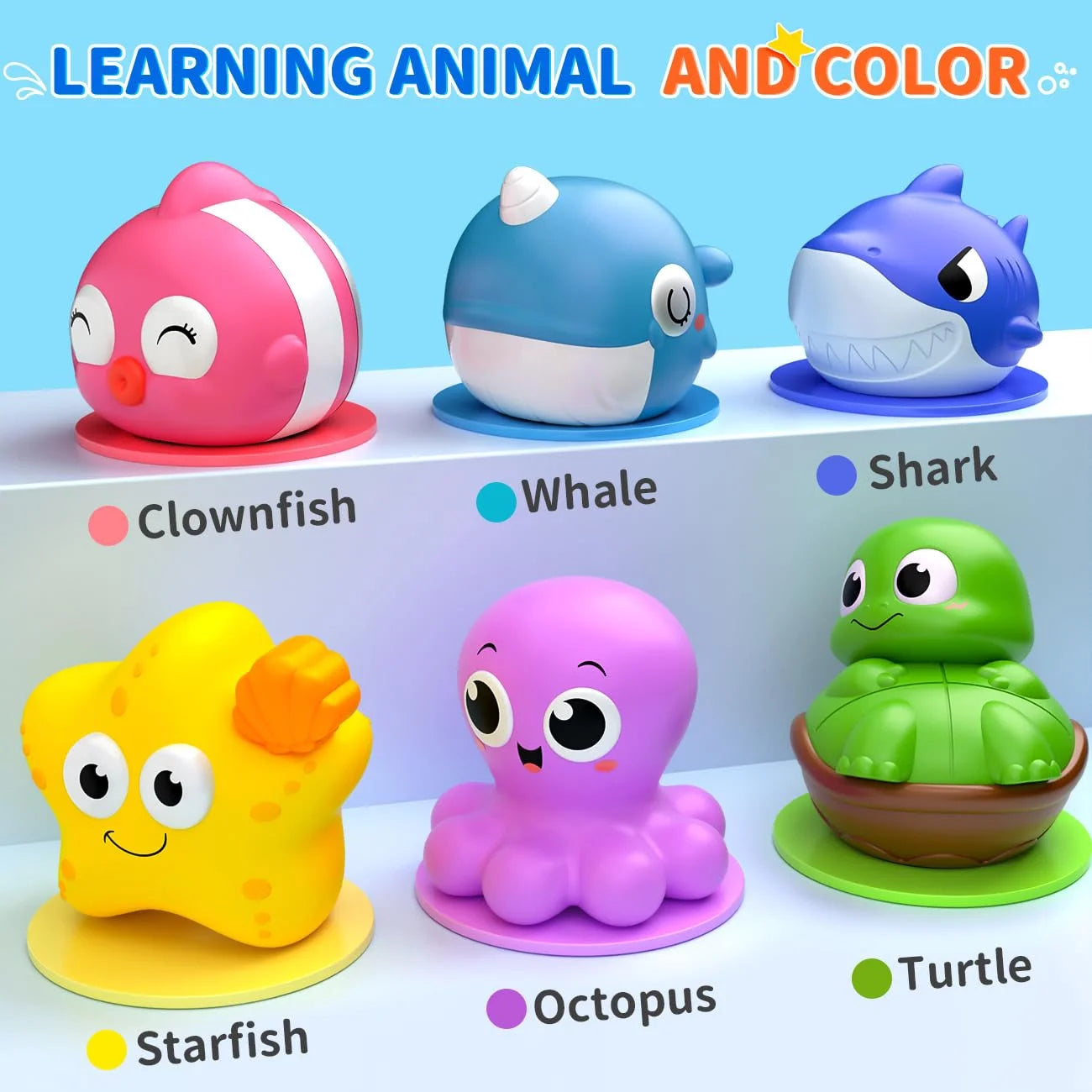 Bath Toys for Toddlers 1-3, Light Up Animals Baby Bathtub Toys for 1 2 3 Year Old Boys, Birthday Gifts Baby Toddler Toys 1-3 for Boys Girls