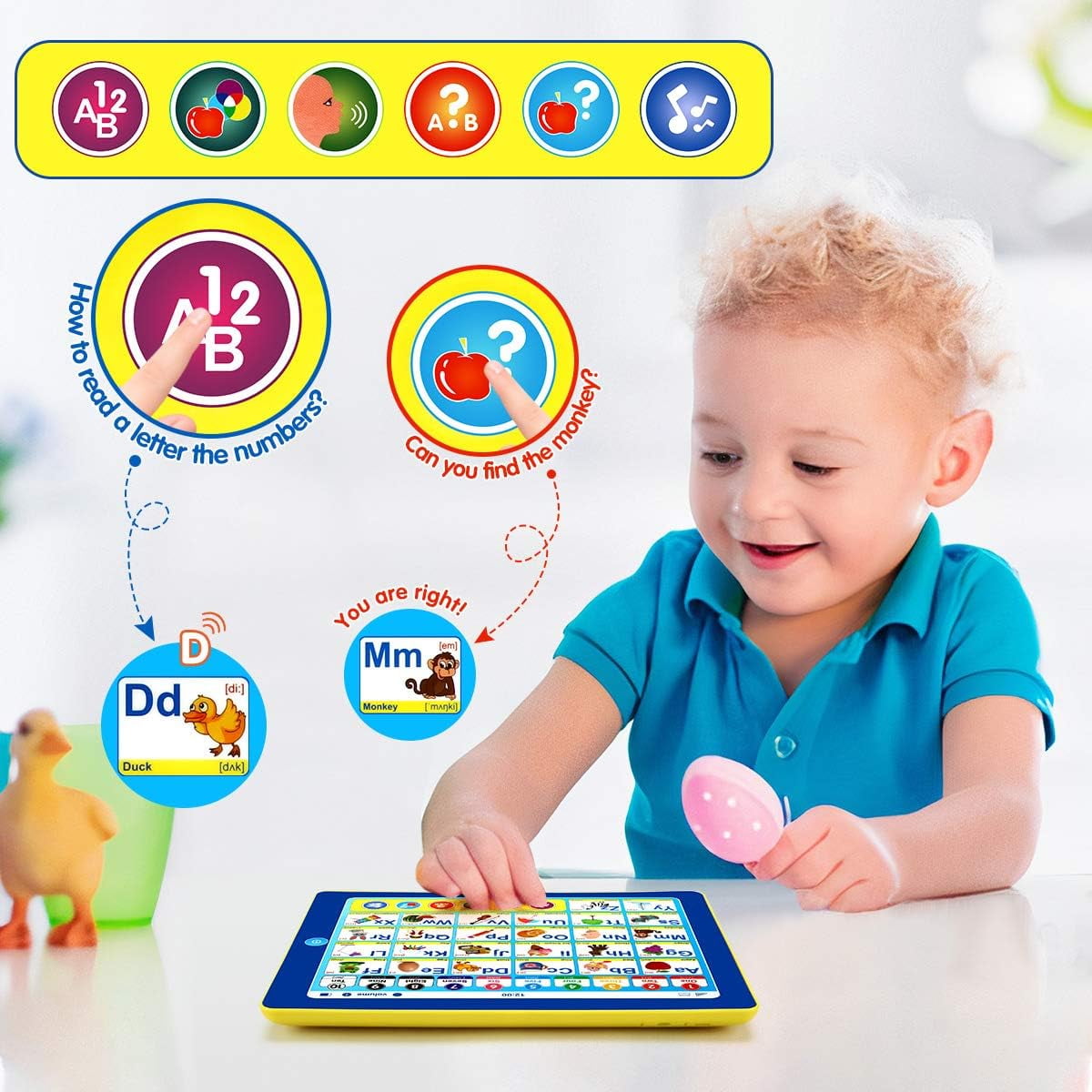 Learning Tablet for Toddlers 1-3, Montessori Speech Musical Therapy Toys Early Development for Boys Girls Ages 1 2 3, Birthday Gifts Learning Toys for Kids 1 2 3 4 Year Old