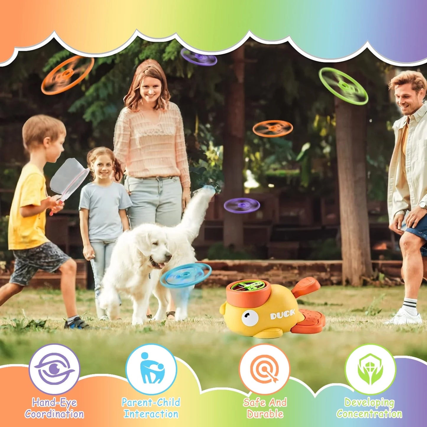 ANTIC DUCK Outdoor Games Toys for Kids Ages 3-6 4-8, Flying Disc Launcher Outside Toys Yard Sports Games Gifts for 3 4 5 6 7 8 Year Old Boys Kids
