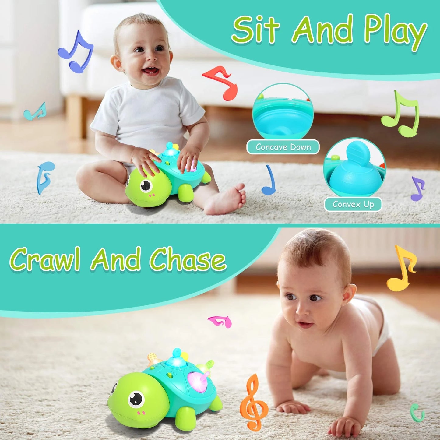 Baby Toys 6-12 Months Musical Turtle Crawling Toy, Infant Development Educational Birthday Gifts 6 7 8 9 10 12 Month 1 Year Old Boy Girl