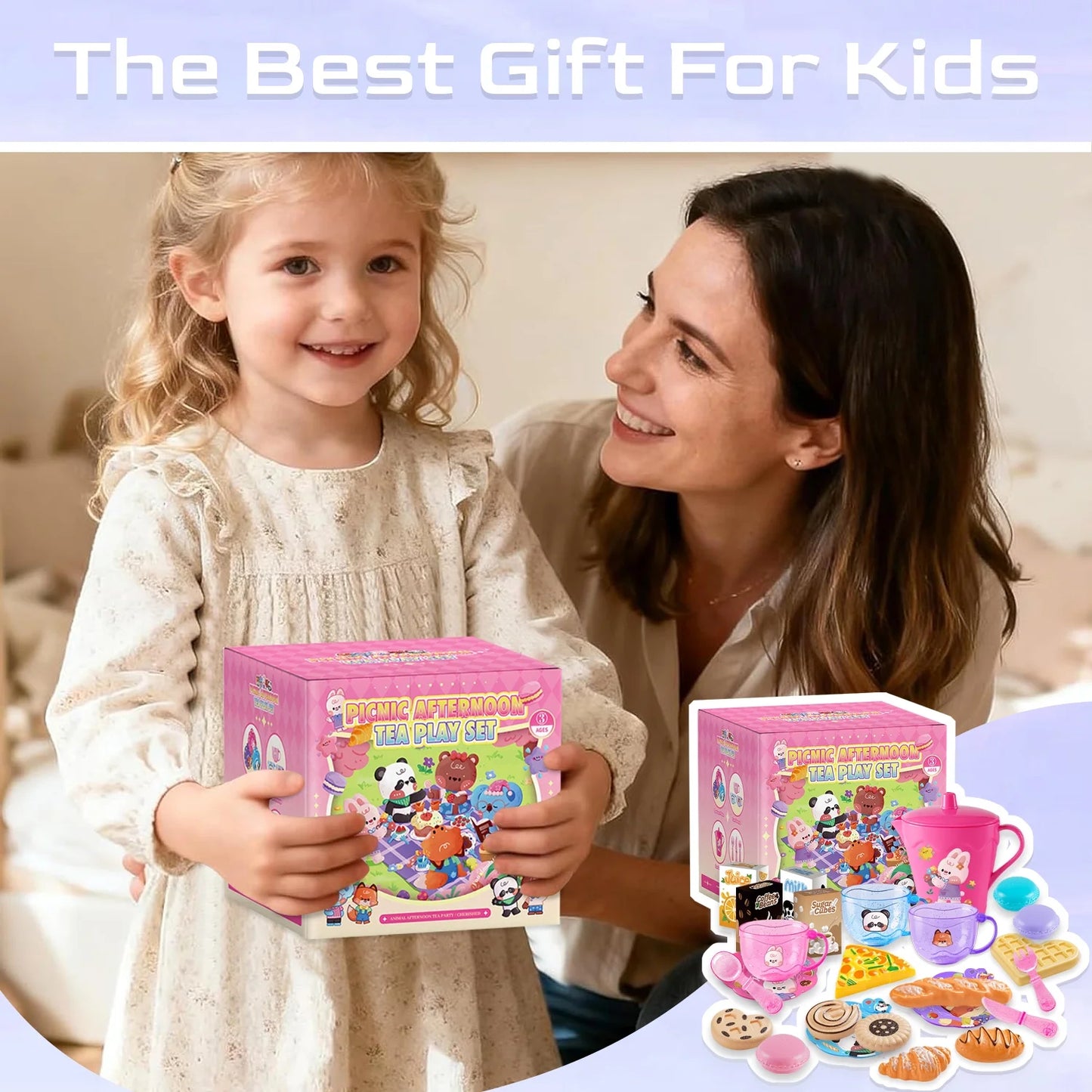 Toddler Tea Party Set for Girls Ages 3-6, 25 Piece Pretend Play Tea Set for Kids, Birthday Gift for Girls
