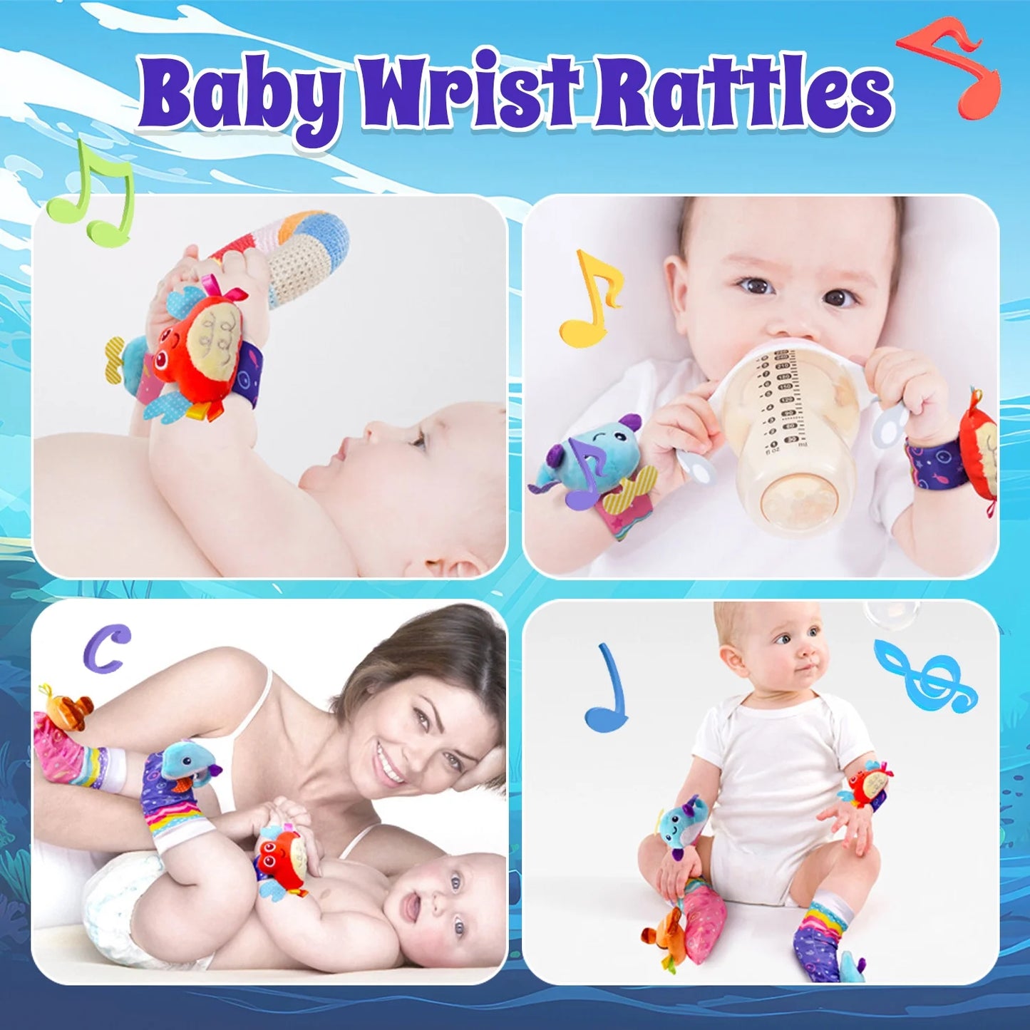 Baby Wrist Rattle Socks and Foot Finder Set, Perfect Baby Toys for 0-12 Months Newborn Infant Boys and Girls Shower Gifts
