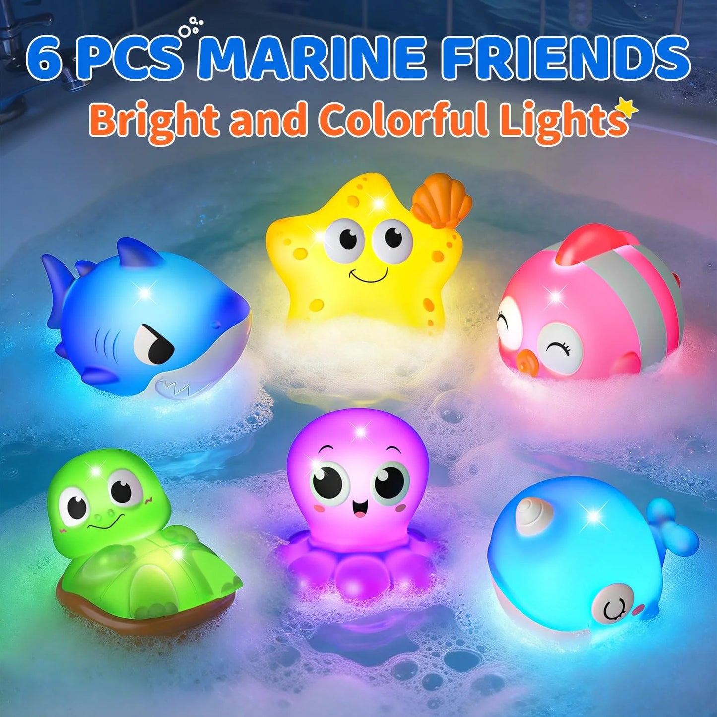 Bath Toys for Toddlers 1-3, Light Up Animals Baby Bathtub Toys for 1 2 3 Year Old Boys, Birthday Gifts Baby Toddler Toys 1-3 for Boys Girls