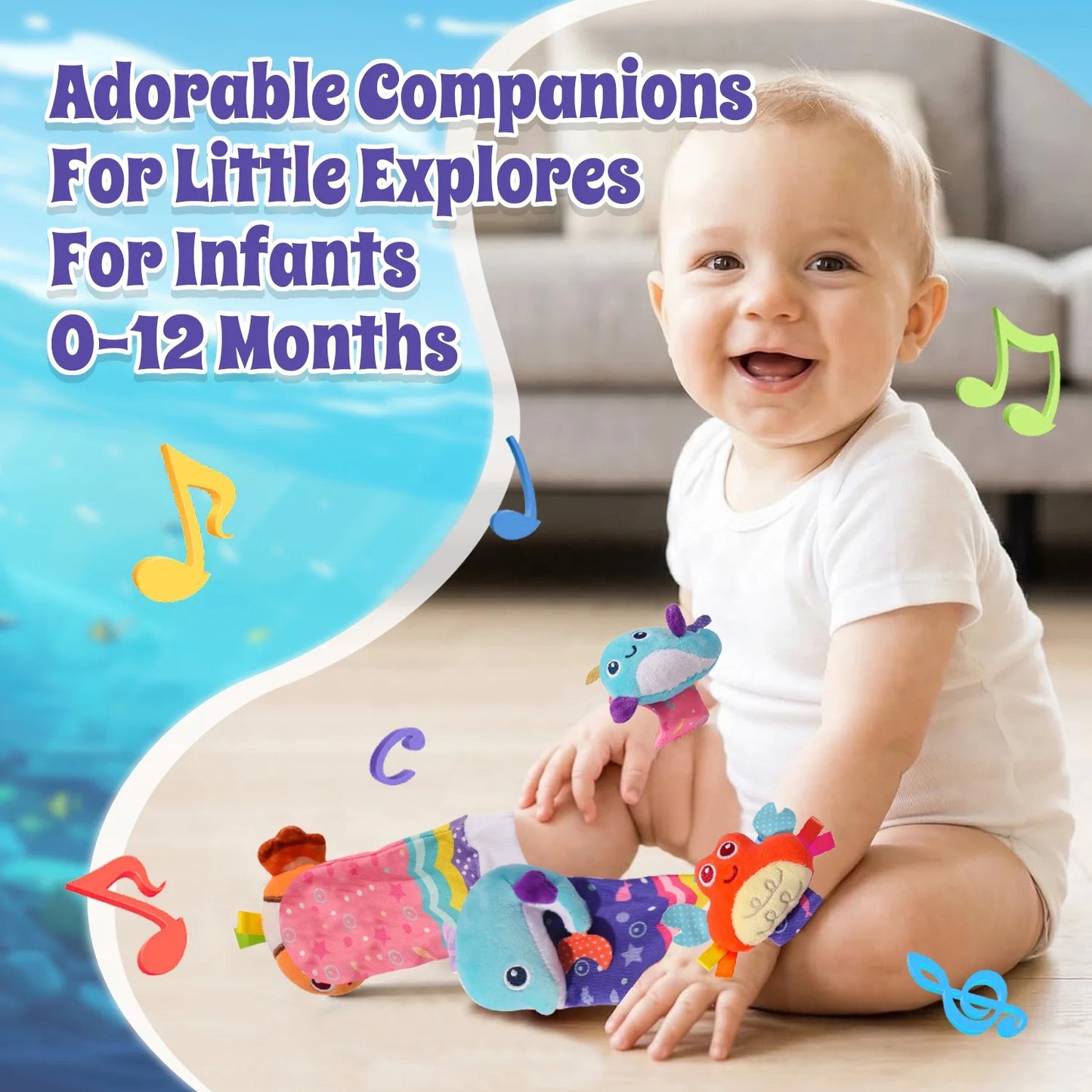Baby Wrist Rattle Socks and Foot Finder Set, Perfect Baby Toys for 0-12 Months Newborn Infant Boys and Girls Shower Gifts