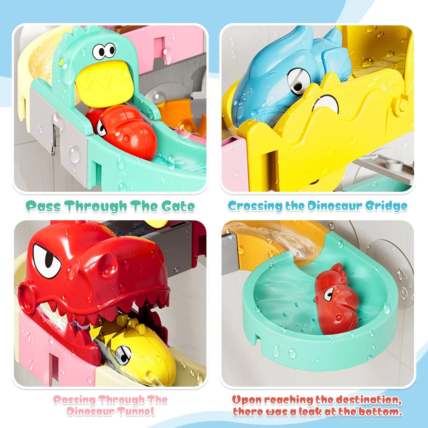Bath Toys, Dinosaur Water Slide Building Track Toy for Toddlers 1-3, Bathtub Toys for Boys Girls, 43 Pcs