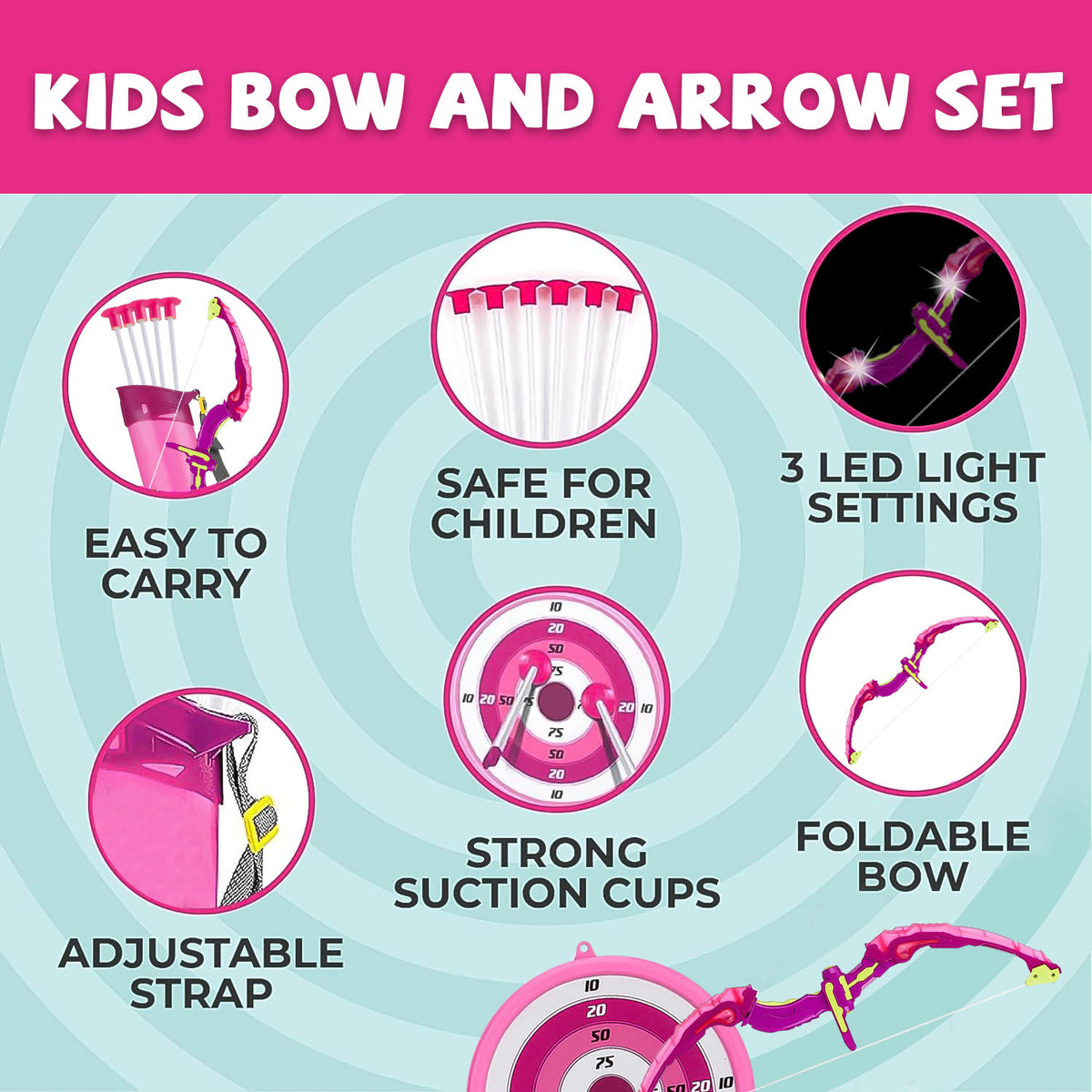 Bow and Arrow for Kids, LED Light up Bow Set, Outdoor Toy for Girls Aged 3-8, Birthday Gifts for Girls 3 4 5 6 7 8 Year Old