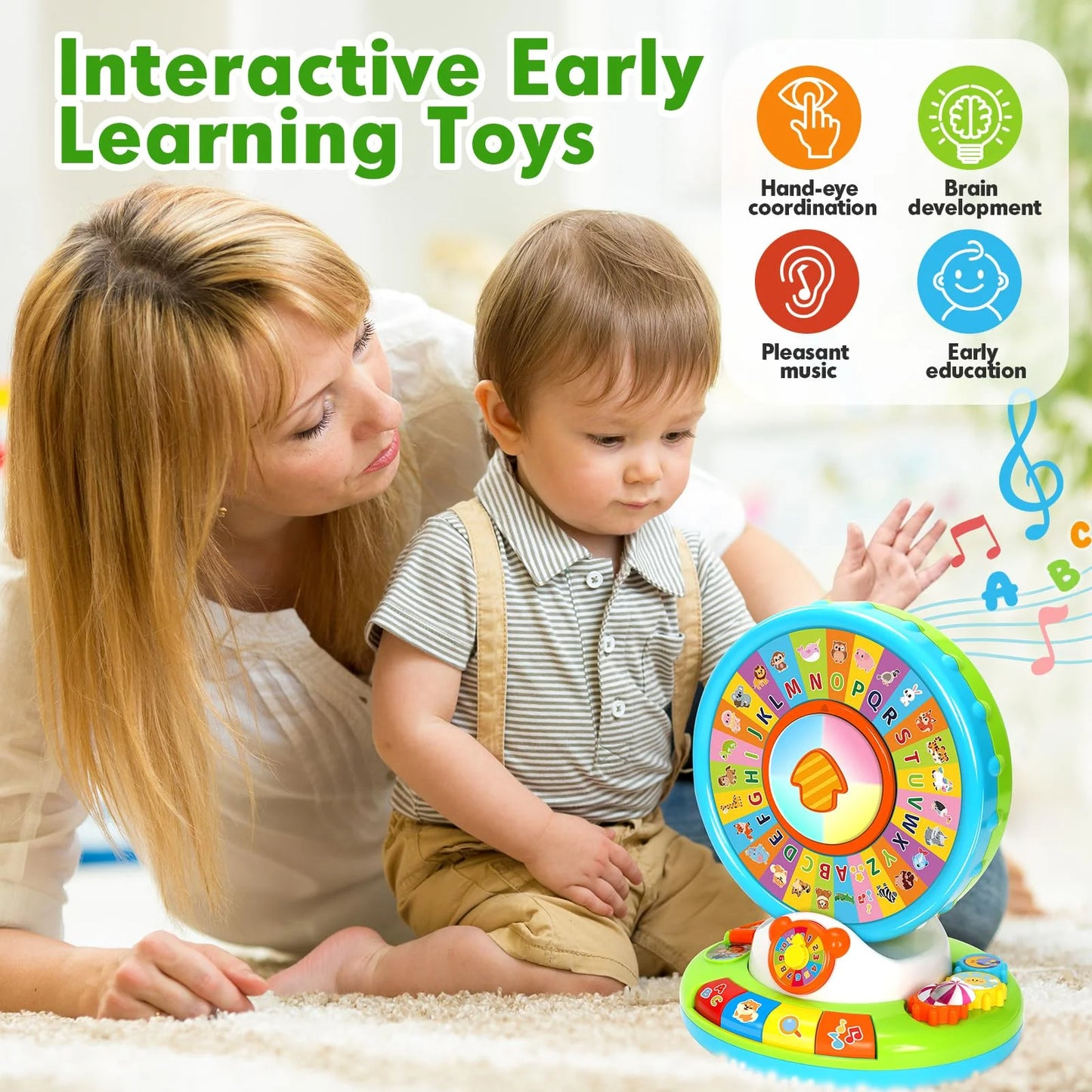 Toys for 1 2 3 Year Old Boy Girl, Musical Spin and Sing Alphabet Zoo, Learning Toys for Toddlers 1-3, Educational Interactive Toys, Christmas Birthday Gift for Baby Boys Girls Age 6-9-12-18 Months