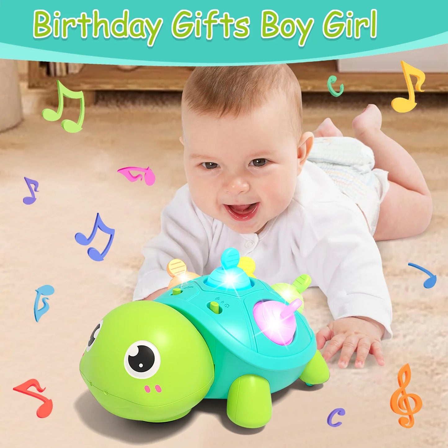 Baby Toys 6-12 Months Musical Turtle Crawling Toy, Infant Development Educational Birthday Gifts 6 7 8 9 10 12 Month 1 Year Old Boy Girl