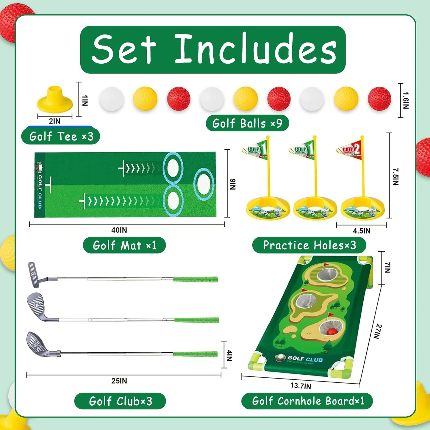 Kids Golf Set, Mini Golf Set for kid, Golf Ball Game with Practice Mat & Cornhole Board, Sports Toys Outdoor Toys Birthday Gifts for Boys Girls 3 4 5 6 Ages Year Old