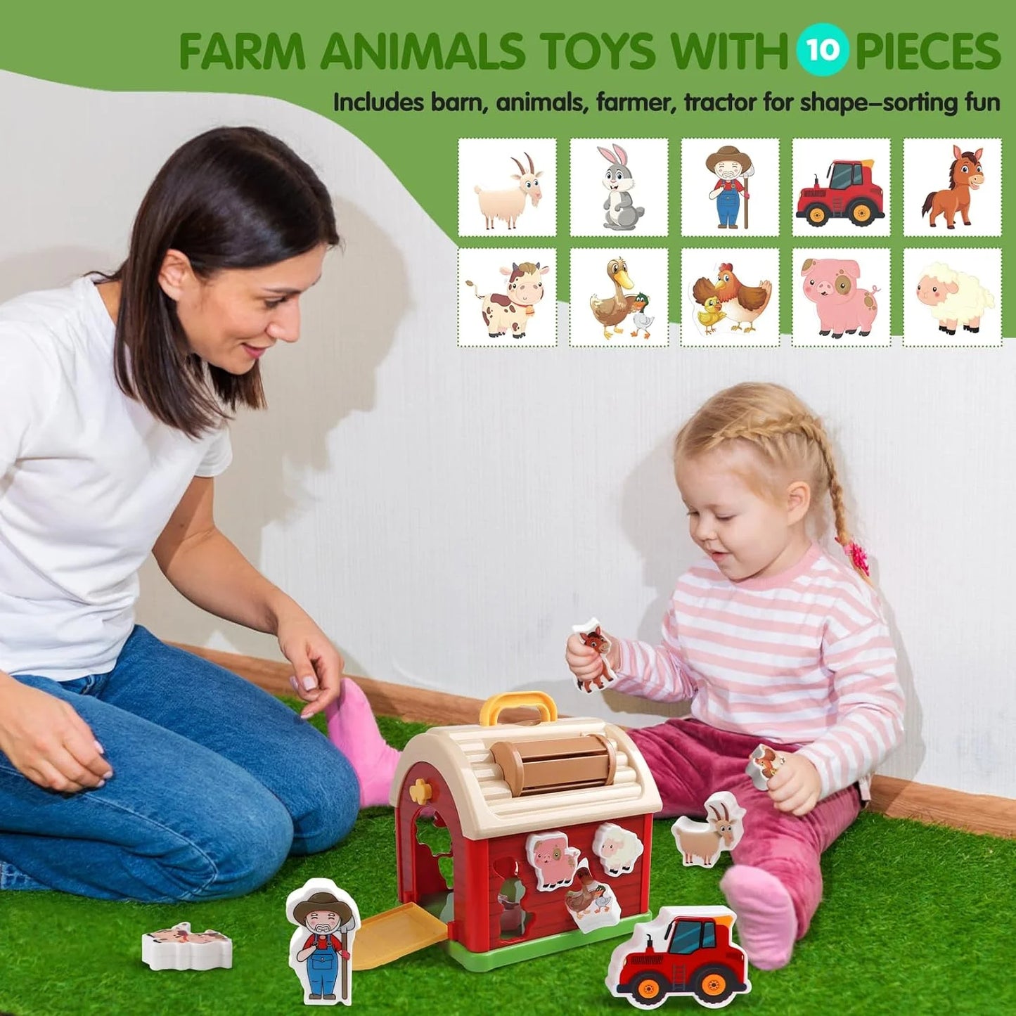ANTIC DUCK Toddler Toys, Toys for 2 3 Year Old, Farm Animals Toys, Learning Montessori Toys, Christmas Birthday Gift for Baby Kids Toddlers Age 18 24 Months