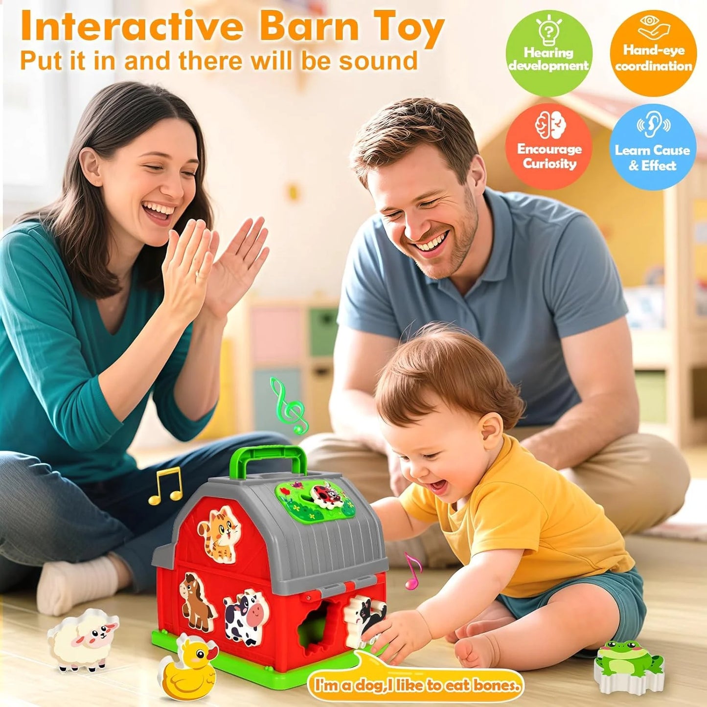 Toys for 1 Year Old,Musical Barn Farm Animal set for Toddler, Learning Toys for Toddlers 1-3, Educational Interactive Toys, Christmas Birthday Gift for Baby Boys Girls, Baby Toys 12-24 Months