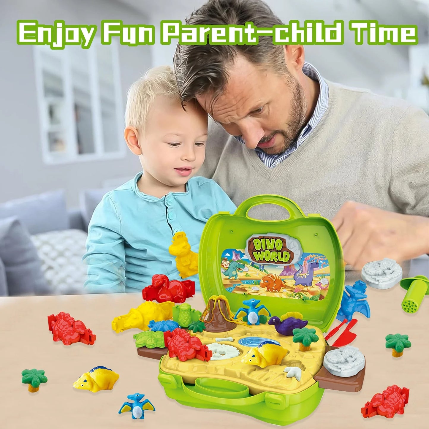 Sytle-Carry Play Dough Pack, 2 in 1 Dinosaur Color Dough Toys, Toys for Girls Boys 3-6 Years