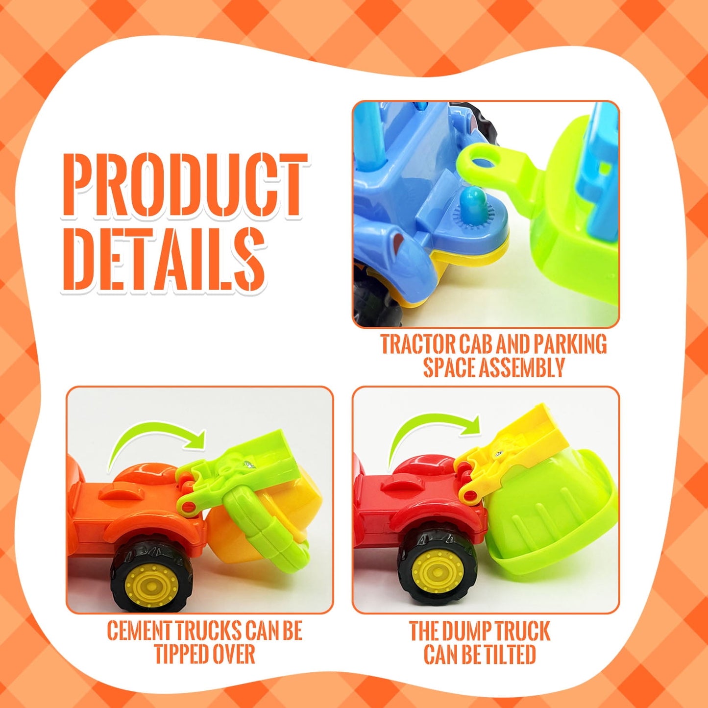 Friction Powered Toy Cars for Toddlers 1-3, 4 pack Construction Vehicles Toys Set, Early Educational Learning Toys for 1 2 3 Year Old Boys Girls, Birthday Gifts for Baby Kids
