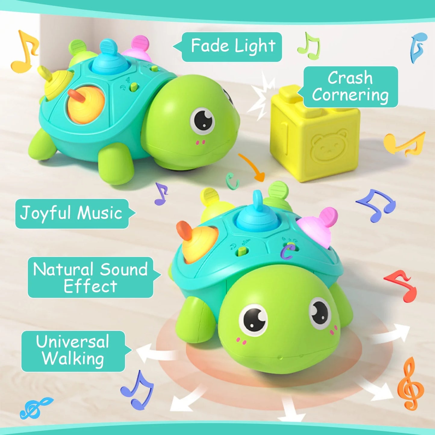 Baby Toys 6-12 Months Musical Turtle Crawling Toy, Infant Development Educational Birthday Gifts 6 7 8 9 10 12 Month 1 Year Old Boy Girl