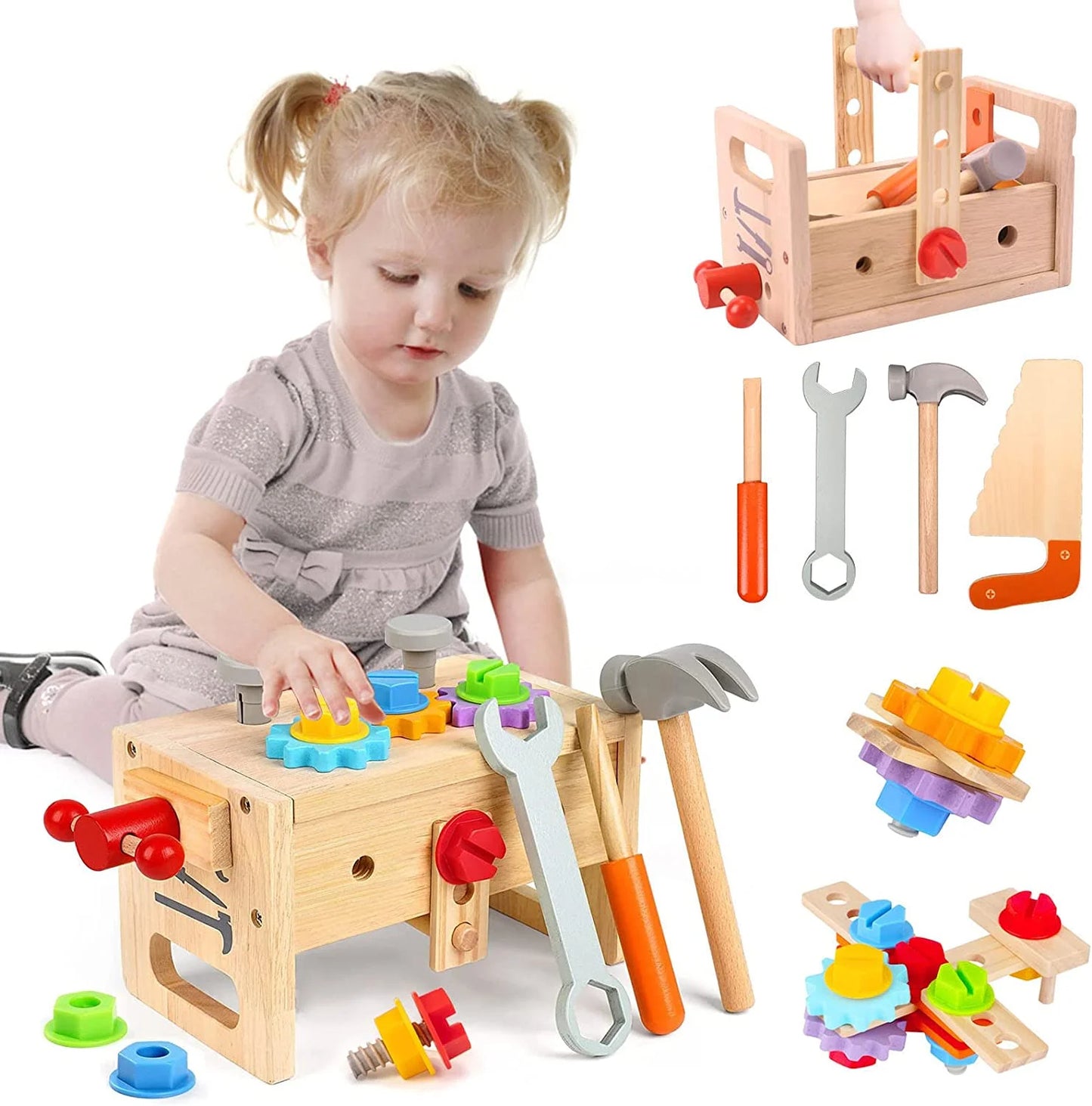 Wooden Tool Set for Kids 2 3 4 5 Year Old, 29Pcs Educational STEM Toys Toddler Montessori Toys for 2 Year Old Construction Preschool Learning Activities Gifts for Boys Girls Age 2-4 1-3