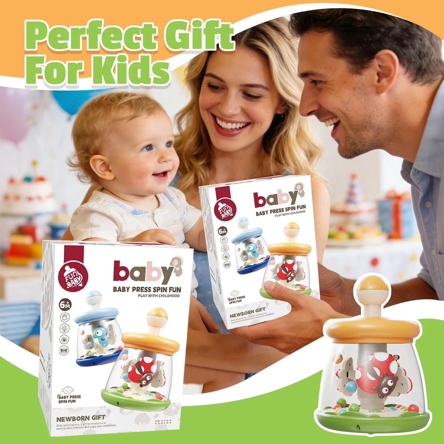 Infant Toys, Press to Spin Baby Toys, Fine Motor Skills Development, Learning Toys for Toddlers 1-3