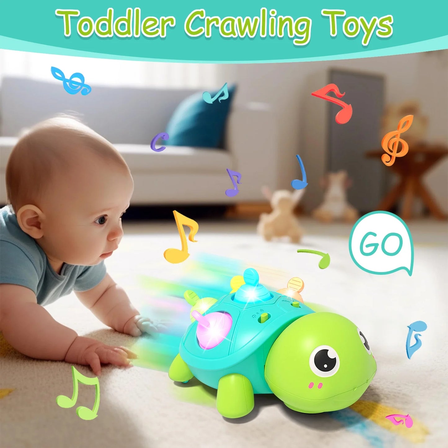 Baby Toys 6-12 Months Musical Turtle Crawling Toy, Infant Development Educational Birthday Gifts 6 7 8 9 10 12 Month 1 Year Old Boy Girl