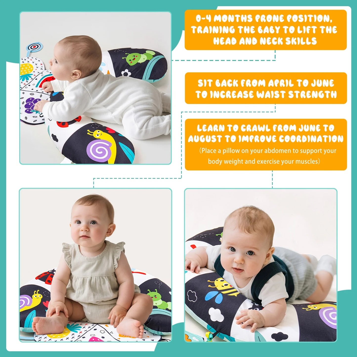 Baby Toys 0-6 6-12 Months, Sensory Crawling Toy for 0 1 2 3 4 5 6+ Months, Plush Toy with Crinkle and Rattles for Infant Newborn, Tummy Time Toys Gifts for 0-3-6-12 Month