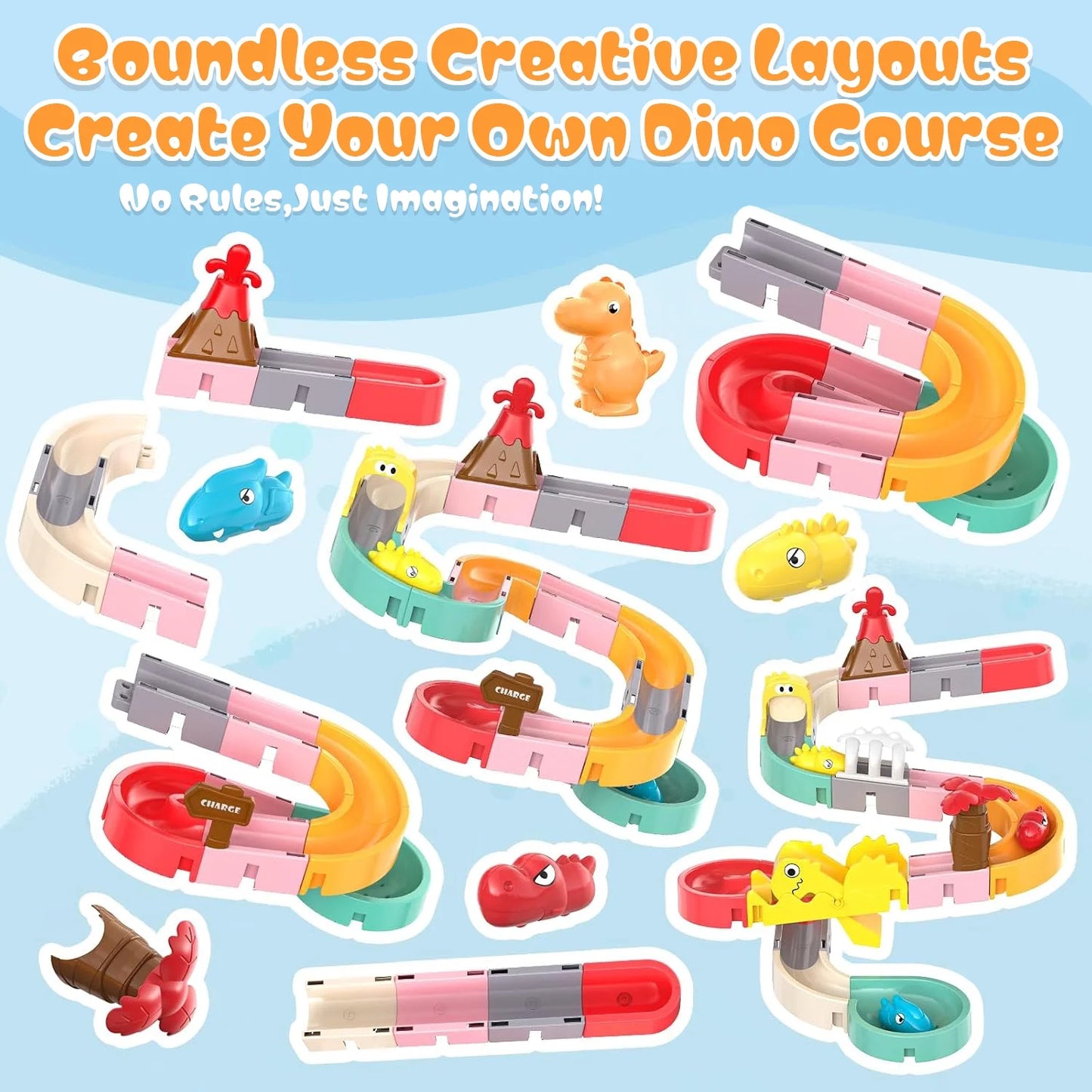Bath Toys, Dinosaur Water Slide Building Track Toy for Toddlers 1-3, Bathtub Toys for Boys Girls, 43 Pcs