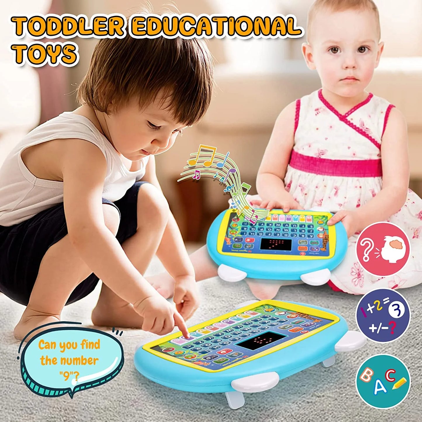 Baby Tablet Toy for 1 2 3 Years Old Boys Girls, Educational Learning Toys with Light and Music, Interactive Toy for Numbers, Animals Maths, Christmas Birthday Gift for Infants Toddlers Kids