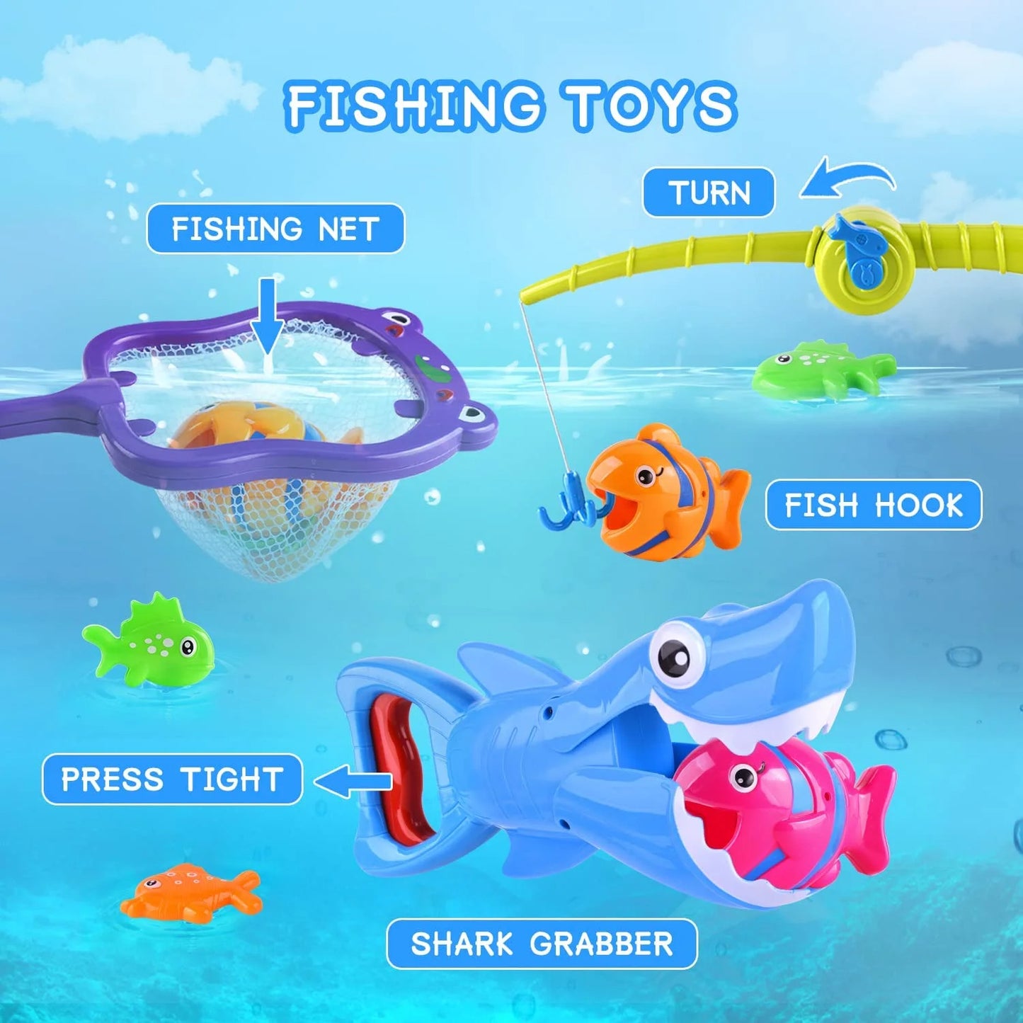 Bath Toys for Boys 3-6 Years,Bath Toys for Kids,Shark Grabber with Fishing Toys,Sensory Toys for Autistic Kids
