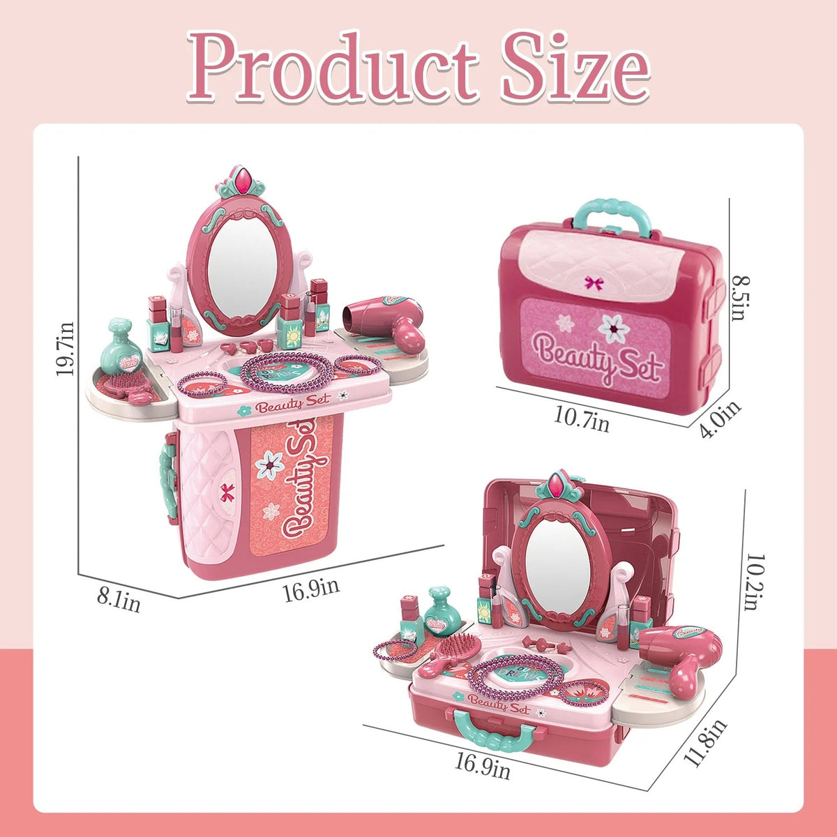Toddler Girls Vanity Toy, 3 in 1 Pretend Play Makeup Table Playset, Princess Toys for Girls Ages 3 4 5 6 7 Years