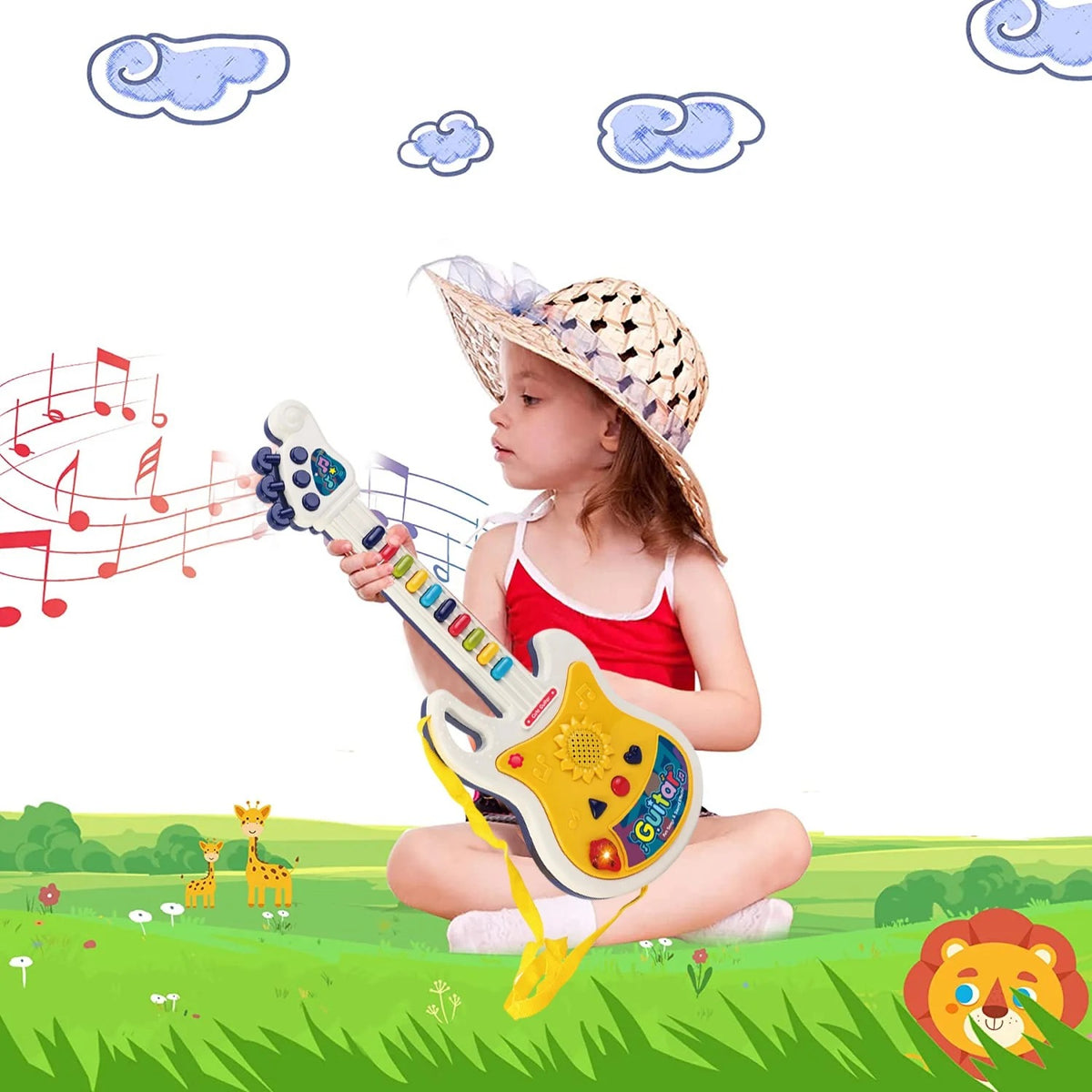 Sytle-Carry Kids Guitar Toy, Guitar and Microphone Set for Kids, Guitar Toys with Music & Colorful Light, Kids Musical Instruments Educational Toys for 3, 4, 5, 6, 7 Year Old