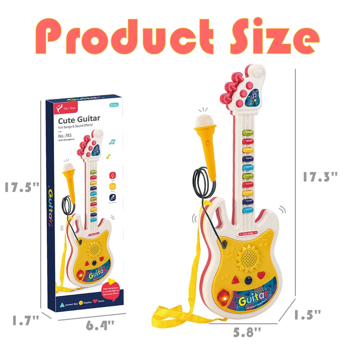 Sytle-Carry Kids Guitar Toy, Guitar and Microphone Set for Kids, Guitar Toys with Music & Colorful Light, Kids Musical Instruments Educational Toys for 3, 4, 5, 6, 7 Year Old