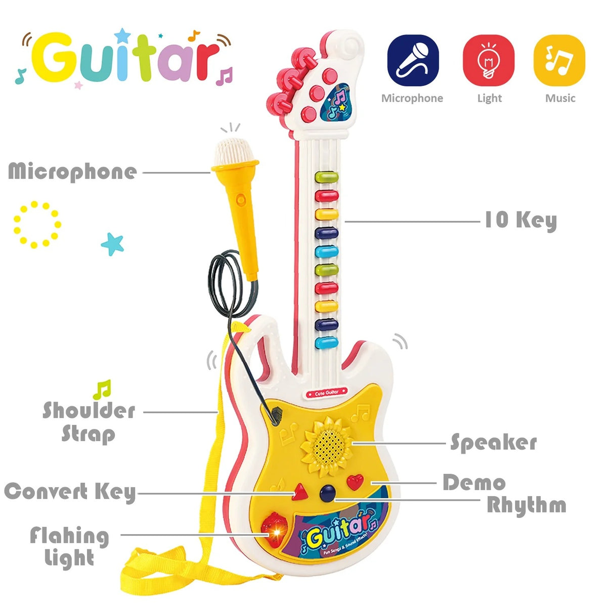 Sytle-Carry Kids Guitar Toy, Guitar and Microphone Set for Kids, Guitar Toys with Music & Colorful Light, Kids Musical Instruments Educational Toys for 3, 4, 5, 6, 7 Year Old