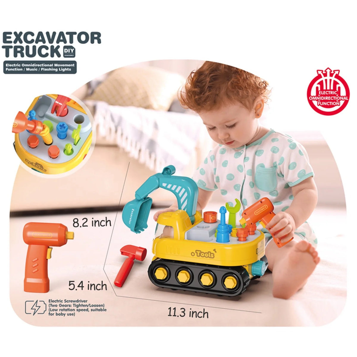 Toddler Learning Toys for 1 2 3 Year Old, Kids Tool Set with Electric Drill, Pretend Play Construction Toys, Christmas Birthday Gifts Toys for Girls Boys