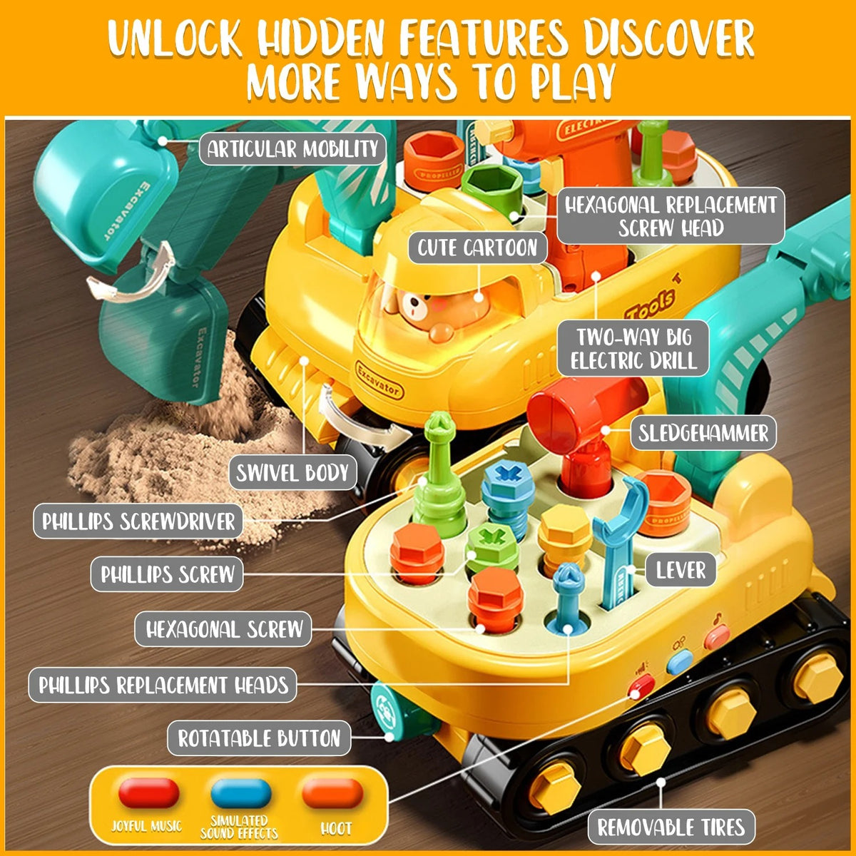 Toddler Learning Toys for 1 2 3 Year Old, Kids Tool Set with Electric Drill, Pretend Play Construction Toys, Christmas Birthday Gifts Toys for Girls Boys