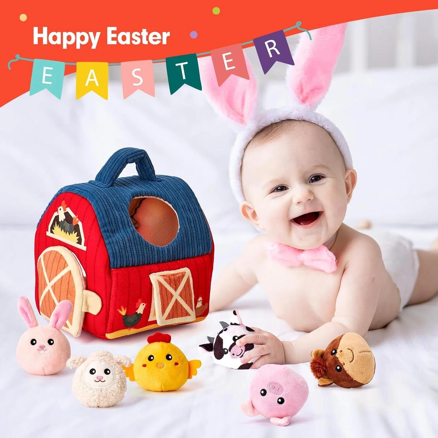 Baby Toys 6-12 Months, Surprise Barn with Stuffed Farm Animals, Montessori Learning Toys for 12-24 Month Old Baby, Sensory Balls Toys for 1 Year Old Boy Girl Gifts