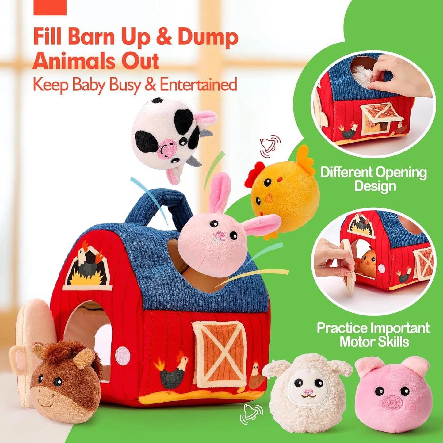 Baby Toys 6-12 Months, Surprise Barn with Stuffed Farm Animals, Montessori Learning Toys for 12-24 Month Old Baby, Sensory Balls Toys for 1 Year Old Boy Girl Gifts