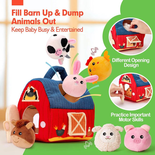 Baby Toys 6-12 Months, Surprise Barn with Stuffed Farm Animals, Montessori Learning Toys for 12-24 Month Old Baby, Sensory Balls Toys for 1 Year Old Boy Girl Gifts