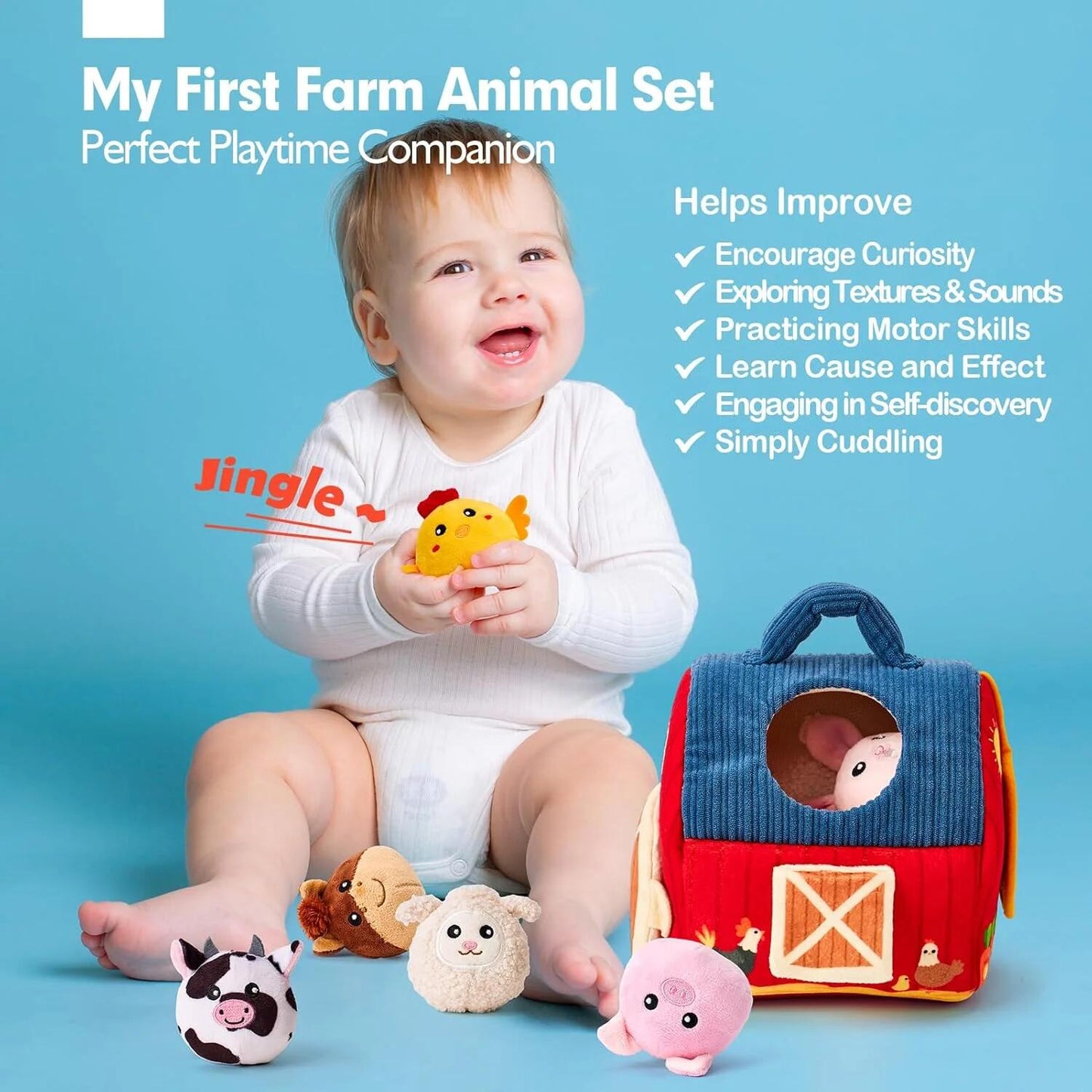 Baby Toys 6-12 Months, Surprise Barn with Stuffed Farm Animals, Montessori Learning Toys for 12-24 Month Old Baby, Sensory Balls Toys for 1 Year Old Boy Girl Gifts
