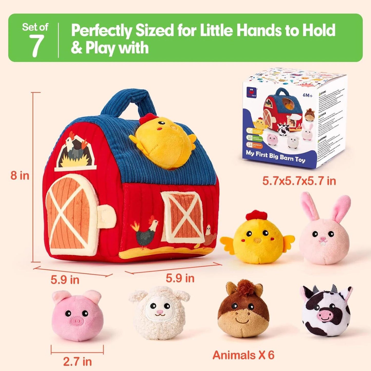 Baby Toys 6-12 Months, Surprise Barn with Stuffed Farm Animals, Montessori Learning Toys for 12-24 Month Old Baby, Sensory Balls Toys for 1 Year Old Boy Girl Gifts