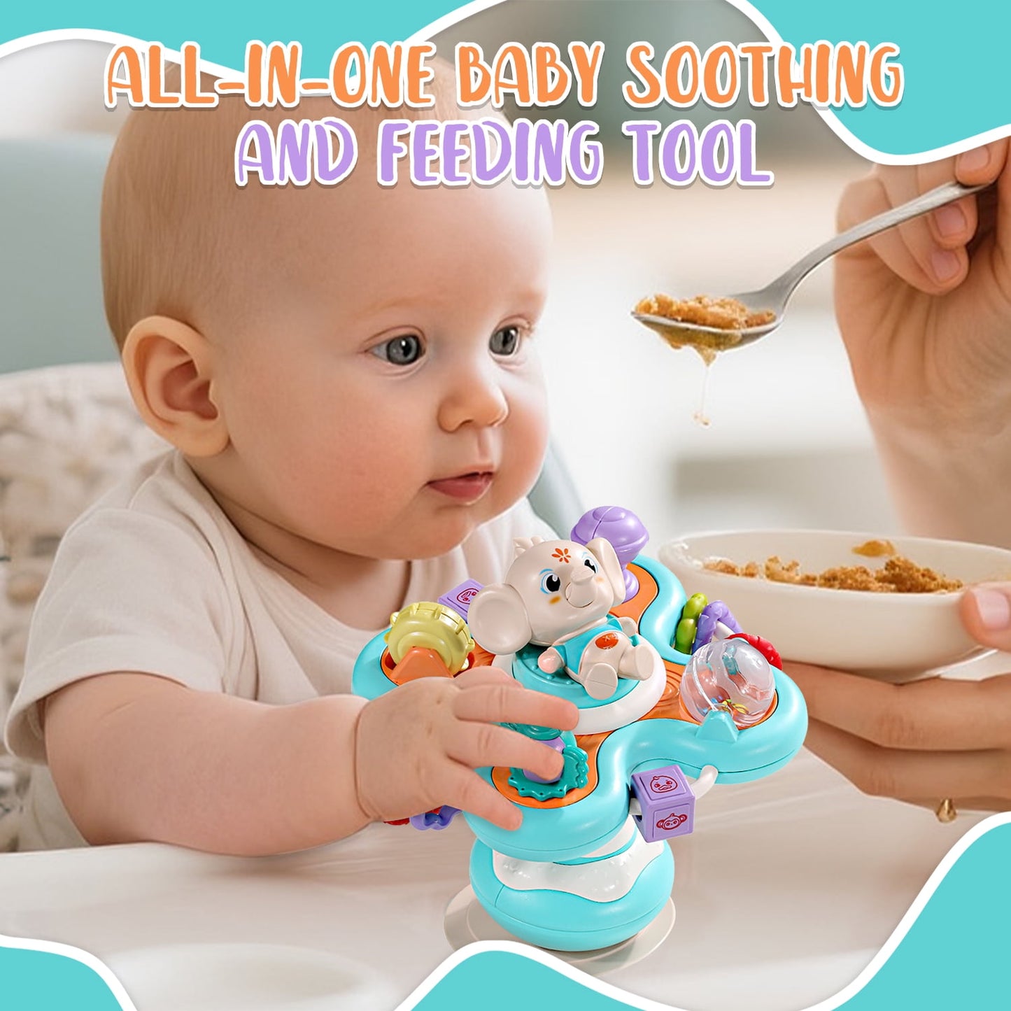 Sytle-Carry Baby Toys 6-12 Months, Suction Toys for High Chair, Sensory Toys for 0-6 Months, Infant Montessori Toys for 1 Year Old, Elephant