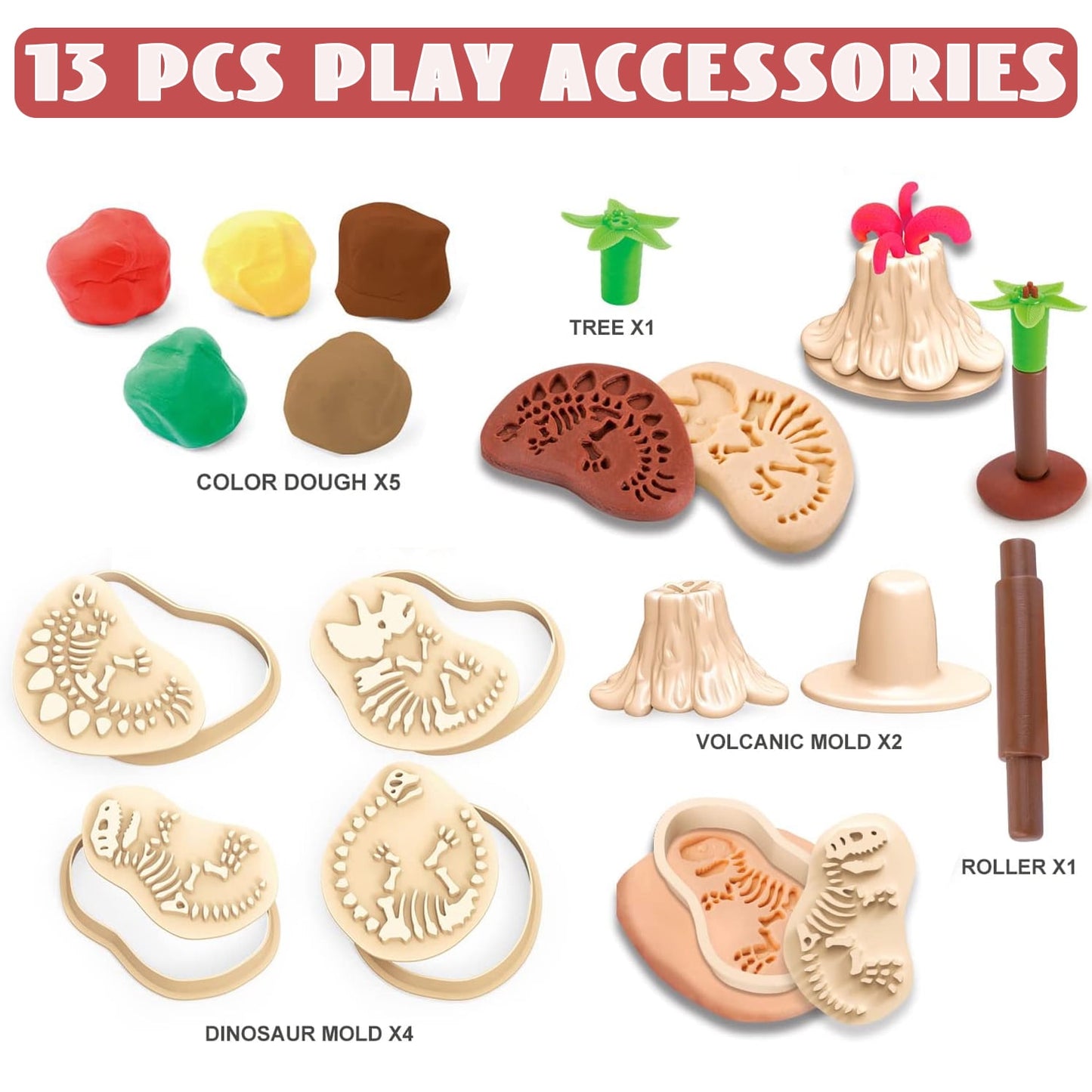 39 Pcs Play Dough Pack, Dinosaur Color Dough Toys, Play Dough Pack Sets Clay Toys for Girls Boys 3-6 Years