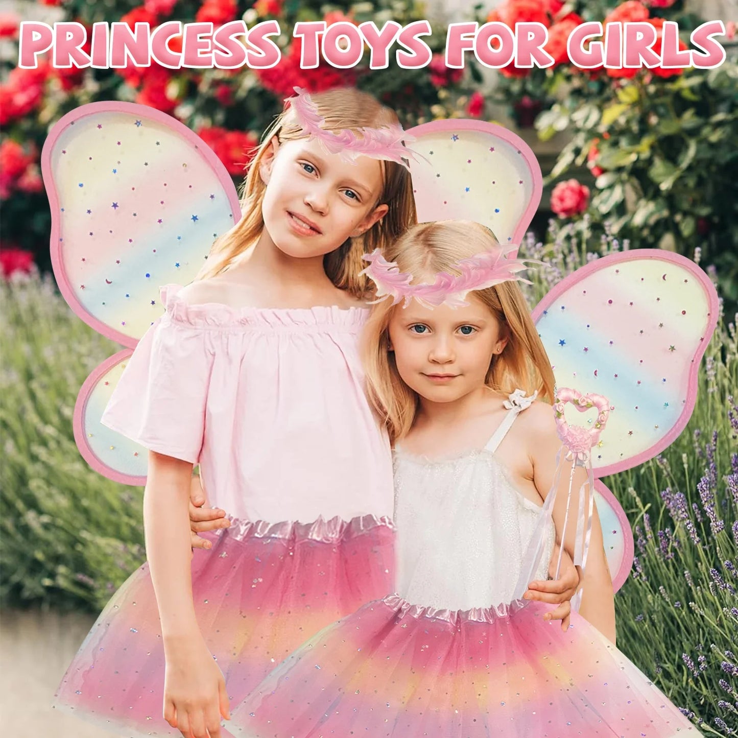 Princess Toys, Princess Dress up for Girls 3 4 5 6 Year Old, Butterfly Wing Fairy Costume Set for Girls 4-6