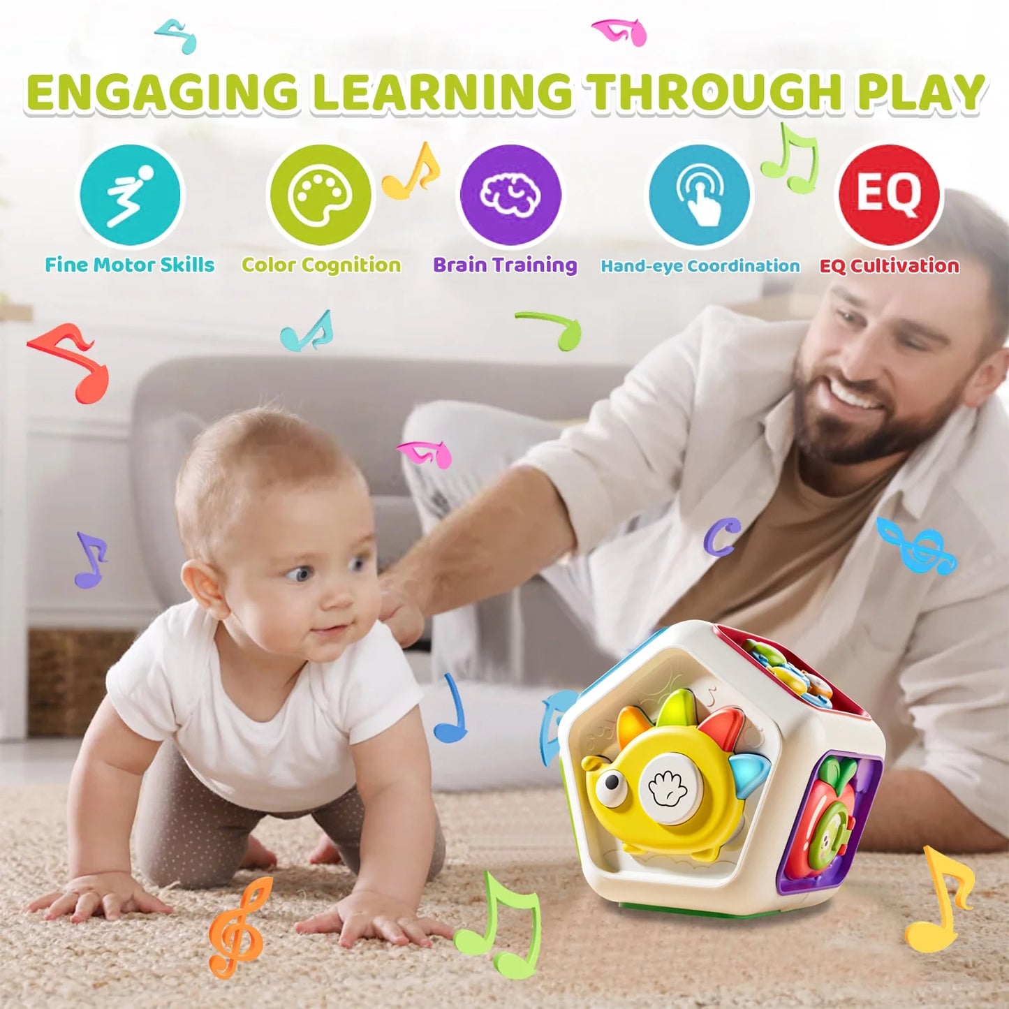 Montessori Toys for 1 Year Old, Toddler Learning Toys 1 3 for Boys Girls, 7-in-1 Baby Activity Cube with Music, Baby Toys 6+ Months