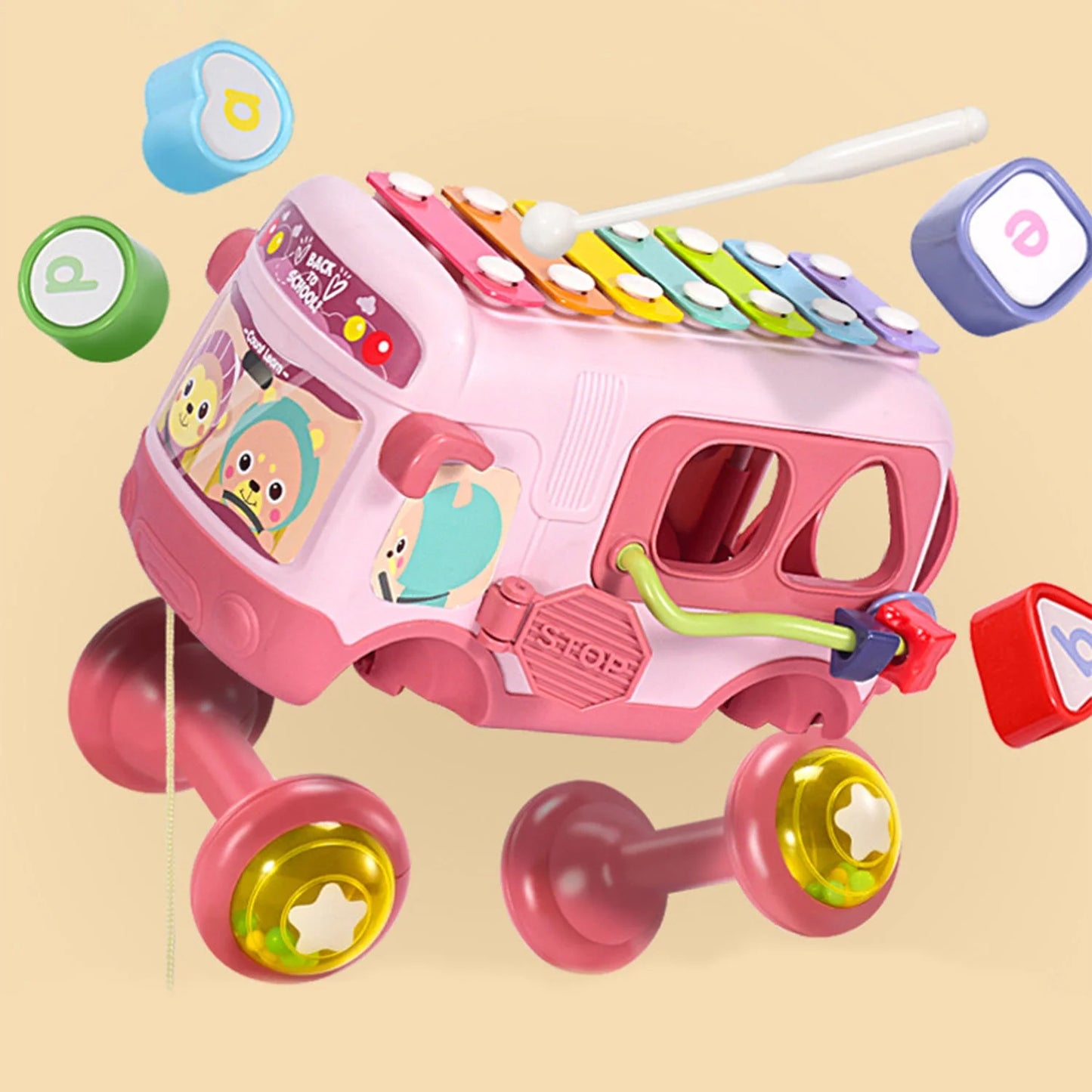 Sytle-Carry Toys for 1 Year Old Girls Boys, Toddler Music Bus Toy, Preschool Educational Toys for 18+ Month Baby