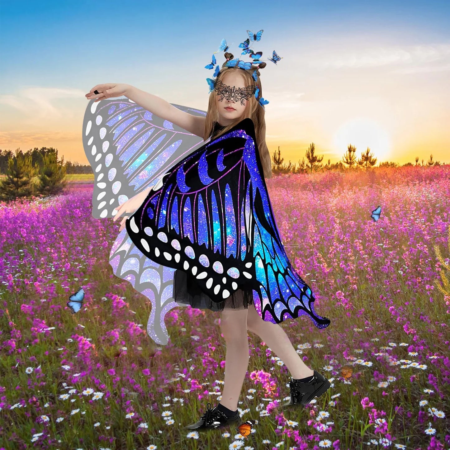 Butterfly Wings for Girls, Princess Dress-up Set, Halloween Birthday Christmas Party Costume Princess Cosplay Dress up Gift