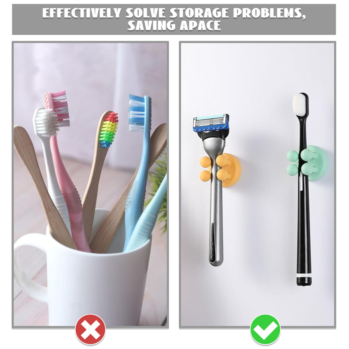 6Pcs Silicone Toothbrush Holders, Towel Razor Holder for Shower, Wall Mounted Self-Adhesive Waterproof Multifunctional Hook for Bathroom Kitchen Living Room