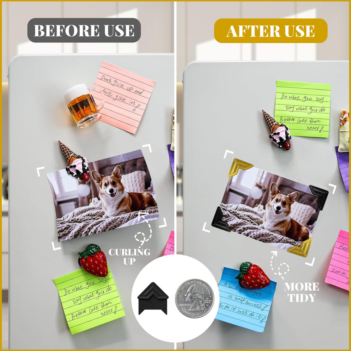 720 Pcs Self-Adhesive Photo Mounting Corners, Black and Gold Picture Corner Stickers for DIY Craft Scrapbook Album Decor Supplies