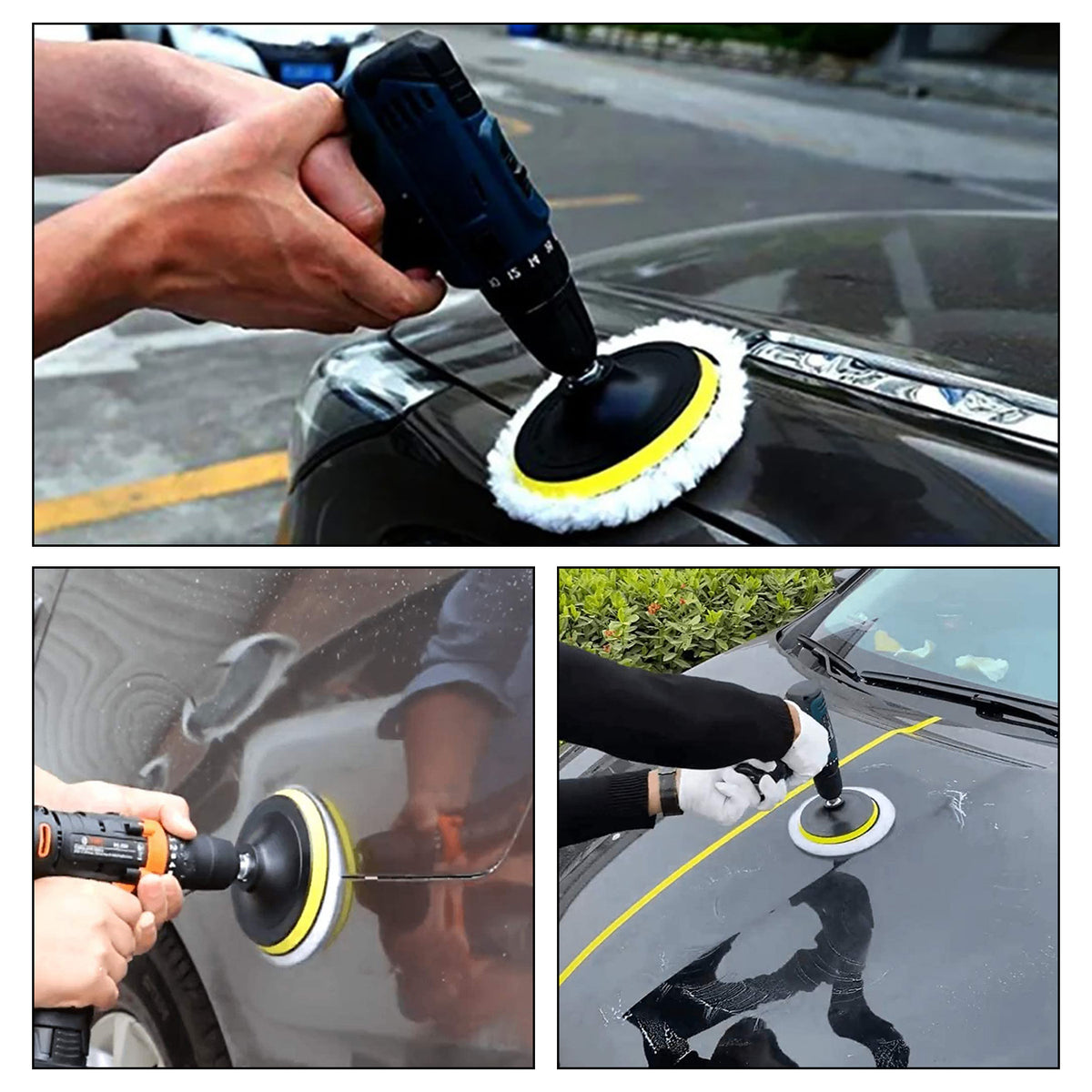 7 Pcs 5 inch Wool Polishing Buffing Pads with M14 Drill Adapter and Polishing Wheel for Drill Buffer Attachment