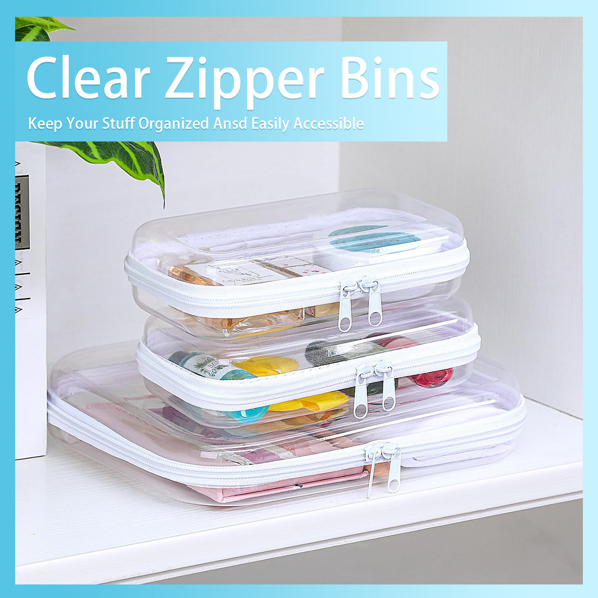 3 Pcs Clear Hard Shell Zipper Case, Transparent Waterproof Makeup Bag, Portable Travel Storage Organizer Pouch for Toy, Cosmetics, Stationery (2 Sizes)