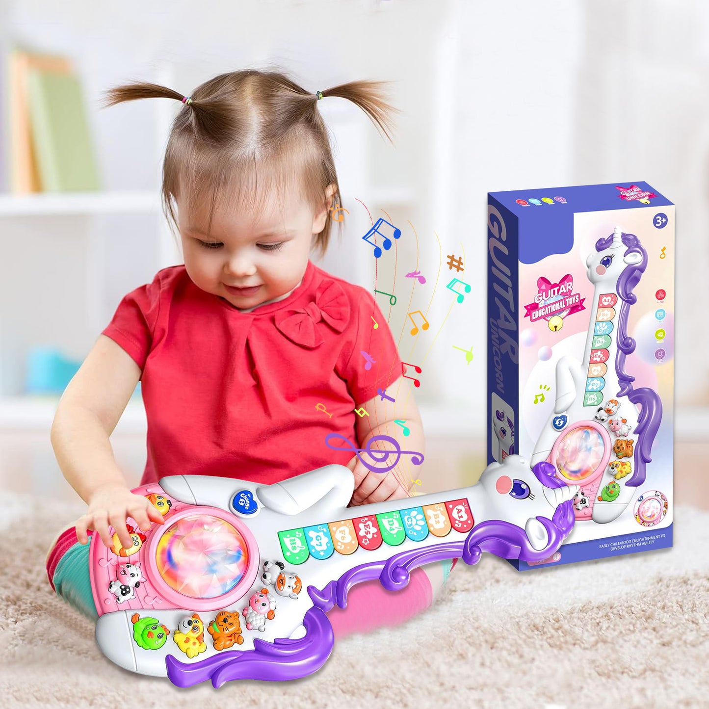 Baby Musical Sensory Toys for Toddlers 1-3 Years, Educational Learning Toys,Toddler Guitar Toys for Girls Aged 1 2 3 Years Old Christmas Gifts