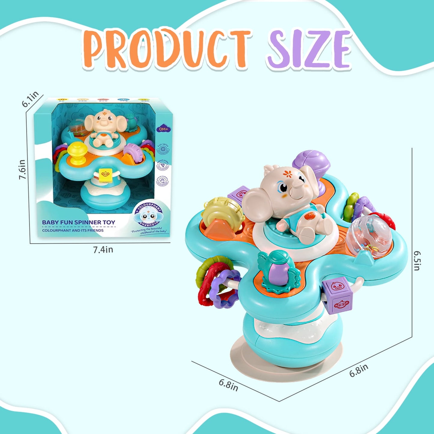 Sytle-Carry Baby Toys 6-12 Months, Suction Toys for High Chair, Sensory Toys for 0-6 Months, Infant Montessori Toys for 1 Year Old, Elephant