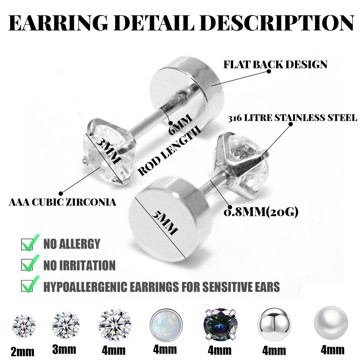 11 Pairs Surgical Steel Hoop and Flat Back Earrings Set, Piercing Cartilage Stainless Steel Titanium Stud Earrings for Women Men Adult (Silver)