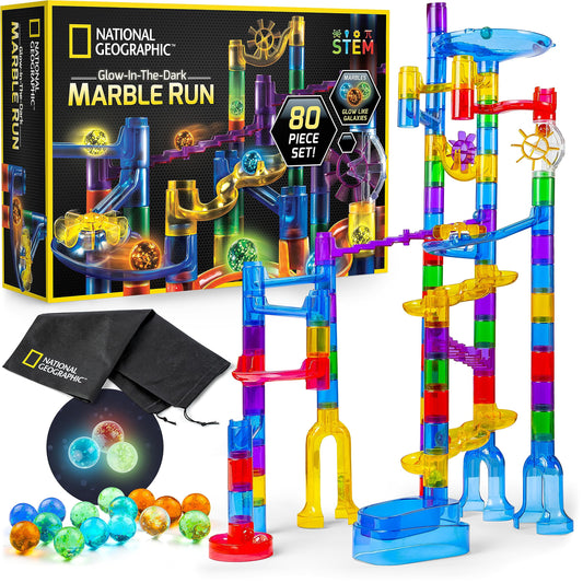 Glowing Marble Run – Construction Set with 15 Glow in The Dark Glass Marbles & Storage Bag, STEM Gifts for Boys and Girls, Building Project Toy (Amazon Exclusive)